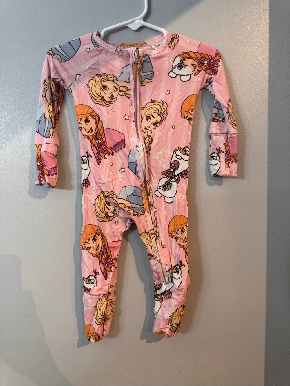 Girls Pink Frozen-Themed bamboo One-Piece Pajamas